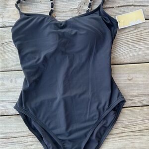 Michael Kors Black One Piece Swimsuit with Chain Strap NWT 8